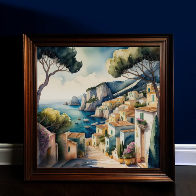 Affiche Peinture aquarelle de la ville méditerranéenne eur (Créateur téléchargé)