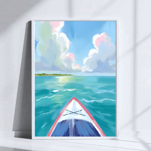 Affiche Peinture aquarelle de lac de kayak