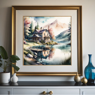 Affiche Peinture aquarelle de Lake House