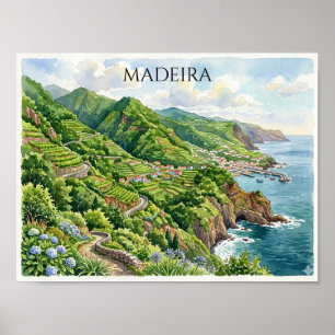 Affiche Peinture aquarelle de Madère Portugal colorée