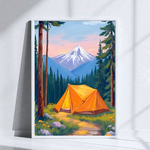 Affiche Peinture aquarelle de montagne de camping nature