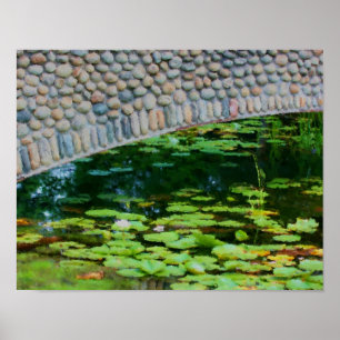 Affiche Peinture aquarelle de nénuphars du pont de pierre