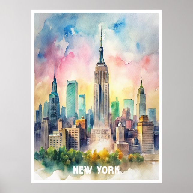 Affiche Peinture aquarelle de New York (Devant)