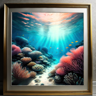 Affiche Peinture aquarelle de récif sous-marin tropical