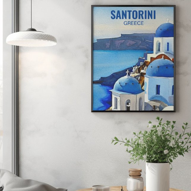 Affiche Peinture aquarelle de Santorin Grèce (Créateur téléchargé)