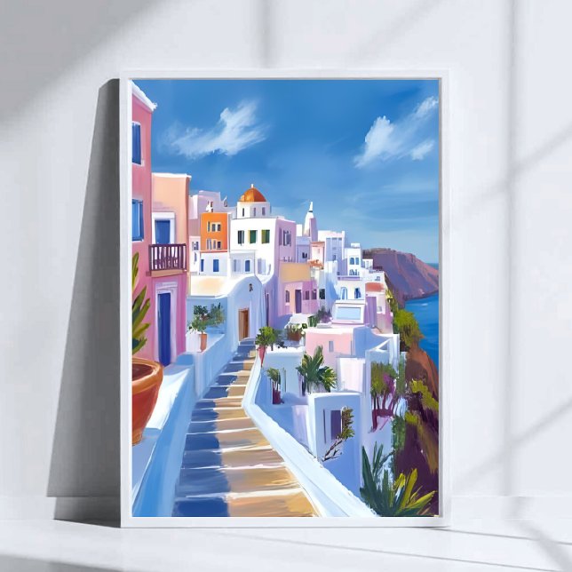 Affiche Peinture aquarelle de Santorin Grèce Voyage (Créateur téléchargé)