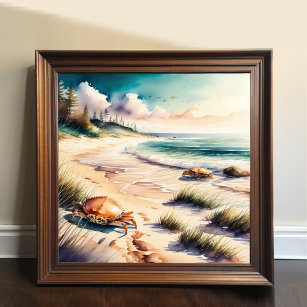 Affiche Peinture aquarelle des crabes sur la plage