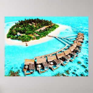 Affiche Peinture aquarelle des Maldives Honeymoon Resort