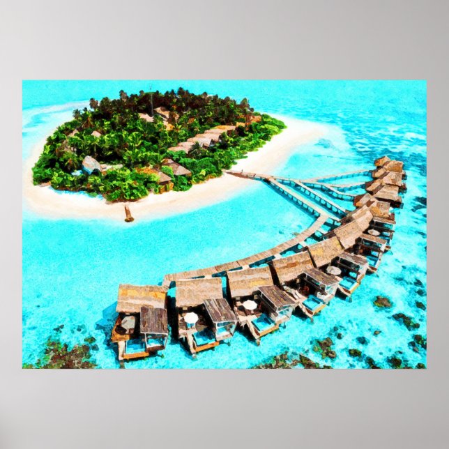 Affiche Peinture aquarelle des Maldives Honeymoon Resort (Devant)