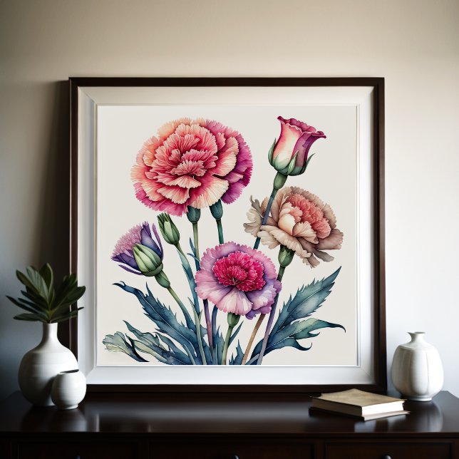 Affiche Peinture aquarelle des oeillets roses (Créateur téléchargé)
