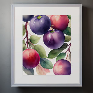 Affiche Peinture aquarelle des prunes