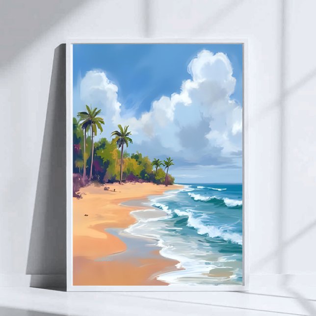 Affiche Peinture aquarelle du bord de l'océan à Hawaï (Créateur téléchargé)