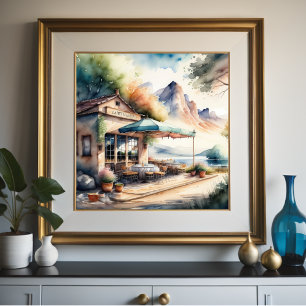 Affiche Peinture aquarelle du Café européen rural