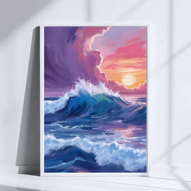 Affiche Peinture aquarelle du coucher de soleil sur les va (Créateur téléchargé)