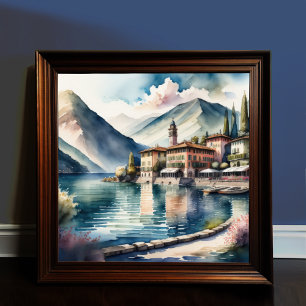 Affiche Peinture aquarelle du lac de Côme