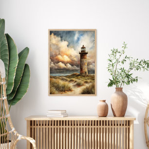 Affiche Peinture aquarelle du littoral avec phare