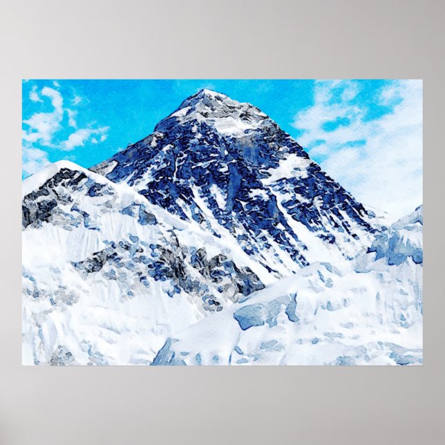 Affiche Peinture aquarelle du mont Everest (Devant)