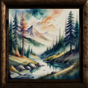 Affiche Peinture aquarelle du paysage montagnard