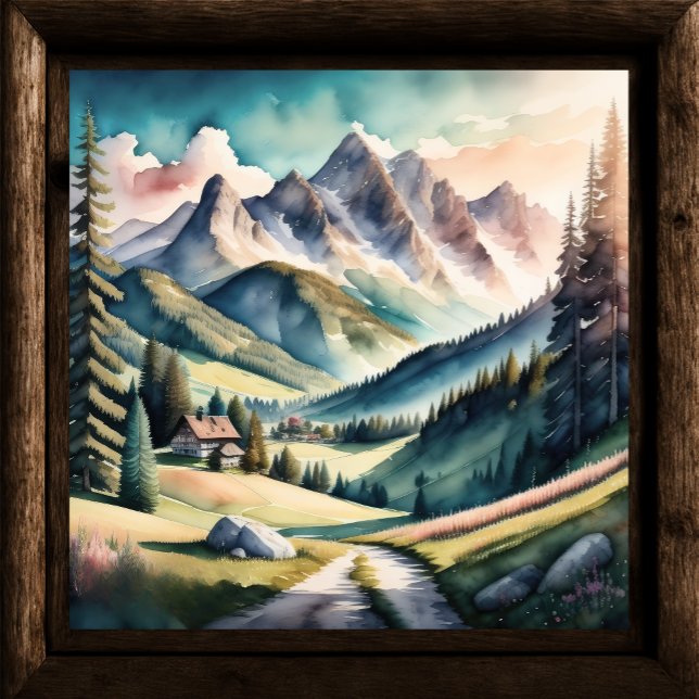 Affiche Peinture aquarelle du paysage montagnard (Créateur téléchargé)