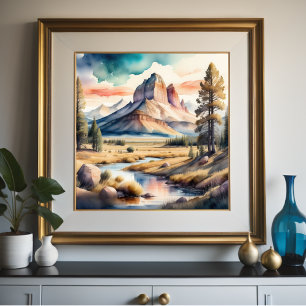 Affiche Peinture aquarelle du paysage rural