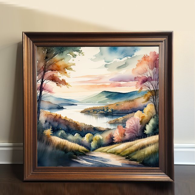 Affiche Peinture aquarelle du paysage rural (Créateur téléchargé)