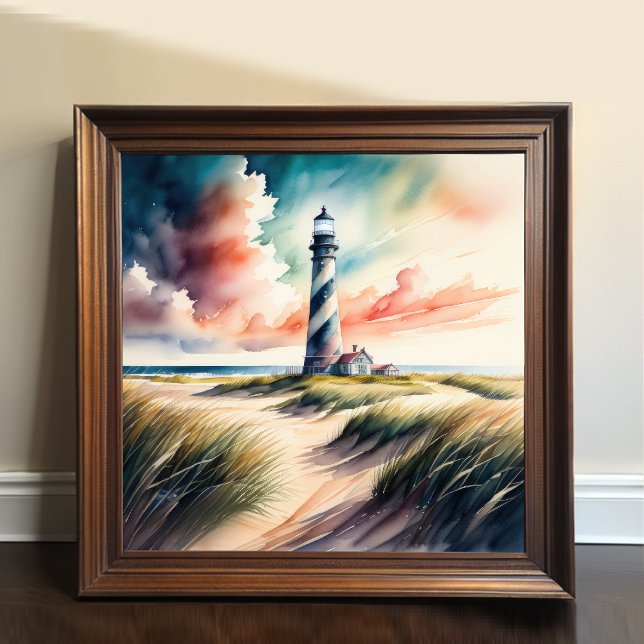 Affiche Peinture aquarelle du phare noir blanc (Créateur téléchargé)