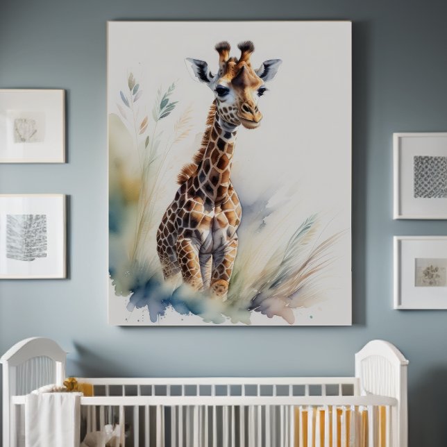 Affiche Peinture aquarelle d'un bébé girafe 5:4 (Créateur téléchargé)