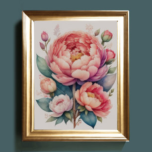 Affiche Peinture aquarelle d'une pivoine III