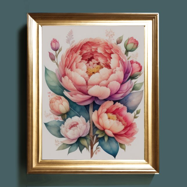Affiche Peinture aquarelle d'une pivoine III (Créateur téléchargé)