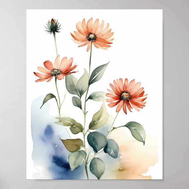 Affiche Peinture aquarelle Fleurs (Devant)