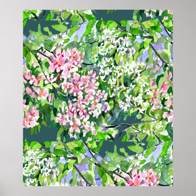 Affiche Peinture aquarelle Fleurs de pommier – Botanica (Devant)