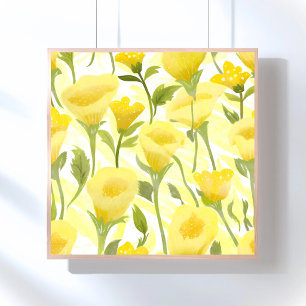 Affiche Peinture aquarelle florale jaune