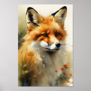 Affiche Peinture aquarelle Fox, ai généré