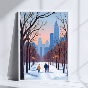 Affiche Peinture aquarelle hivernale de Boston Common