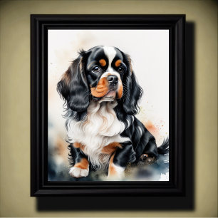 Affiche Peinture aquarelle King Charles Cavalier Chiot