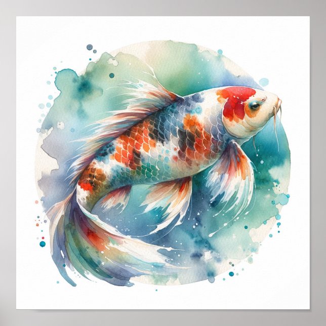 Affiche Peinture aquarelle Koi Fish Art (Devant)