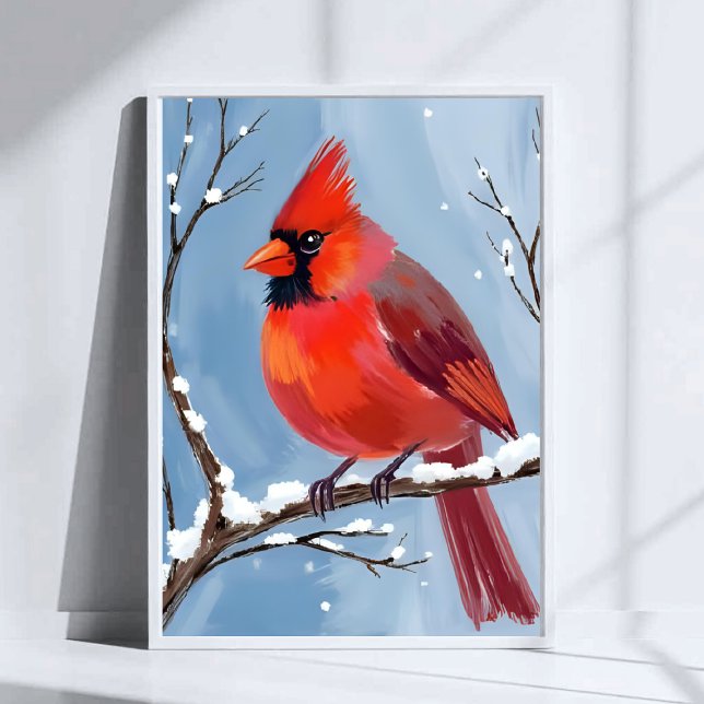 Affiche Peinture aquarelle oiseau rouge cardinal d'hiver (Créateur téléchargé)