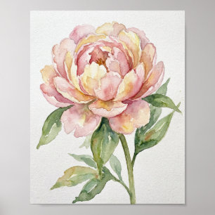 Affiche Peinture Aquarelle Originale : "Pivoine Rougeoyant