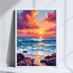 Affiche Peinture aquarelle pastel du coucher de soleil sur