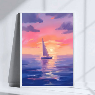 Affiche Peinture aquarelle pastel violet voile de coucher