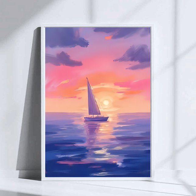 Affiche Peinture aquarelle pastel violet voile de coucher  (Créateur téléchargé)