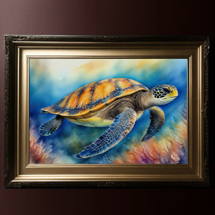 Affiche Peinture aquarelle Tortue de mer