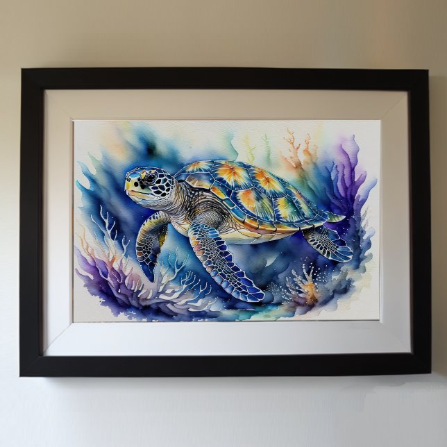 Affiche Peinture aquarelle Tortue de mer (Créateur téléchargé)