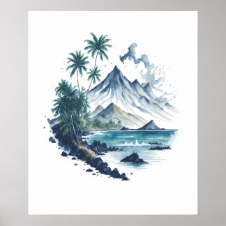Affiche Peinture aquarelle Tropical Paradise