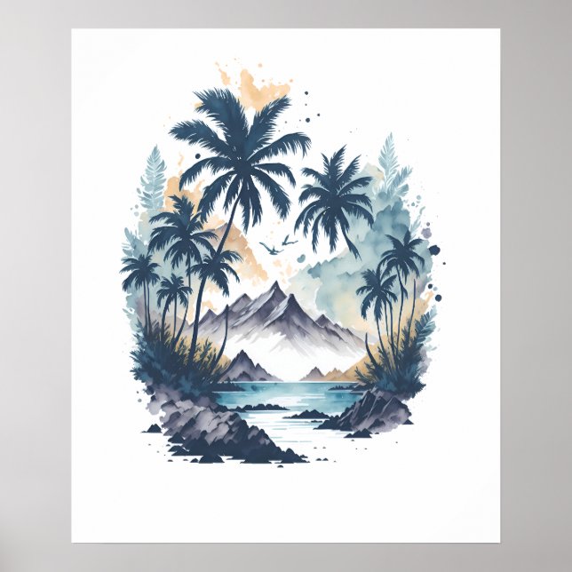 Affiche Peinture aquarelle Tropical Paradise (Devant)