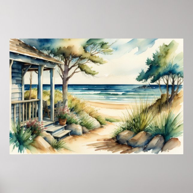 Affiche Peinture aquarelle vue mer véranda avant (Devant)