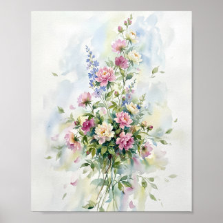 Affiche Peinture artistique aquarelle de fleurs