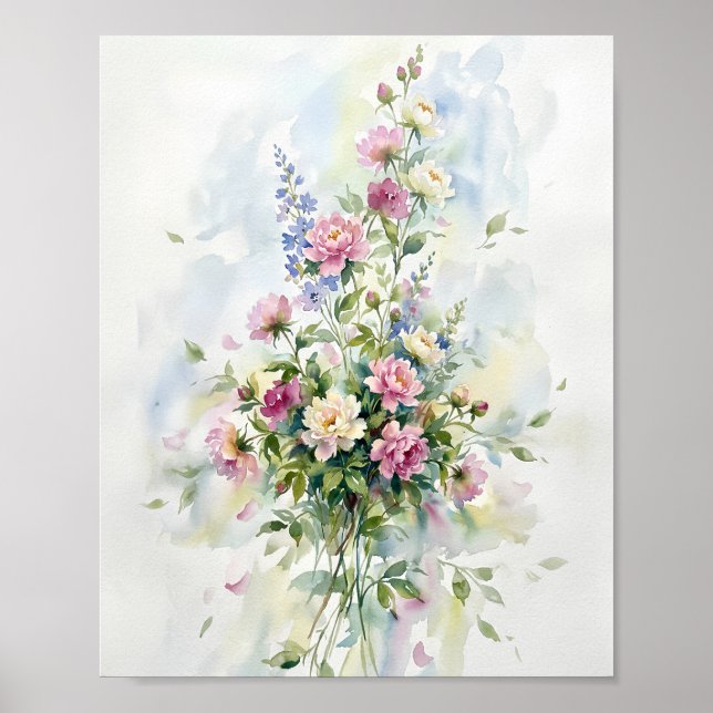 Affiche Peinture artistique aquarelle de fleurs (Devant)