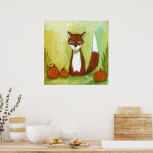 Affiche Peinture artistique renard fantaisiste de la forêt