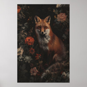Affiche Peinture artistique Renard rouge de la forêt sombr